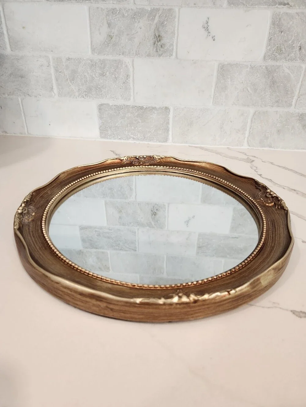 12' Gold Tone Wooden Circular Mirror